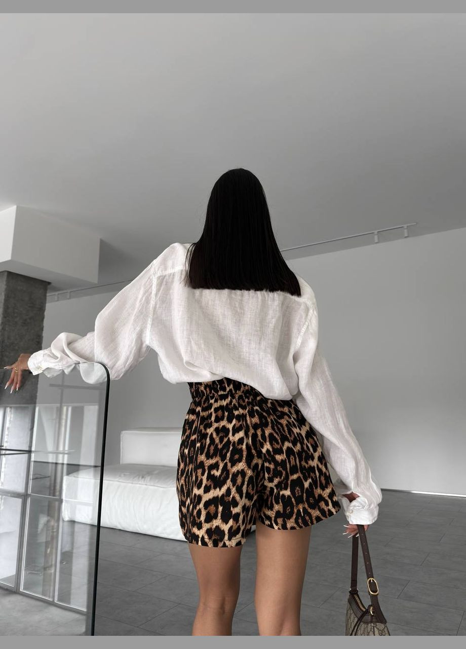 Трендовые леопардовые шорты из натуральной ткани на резинке сзади, приятные к телу стильные повседневные шорты No Brand 105 (296139169)
