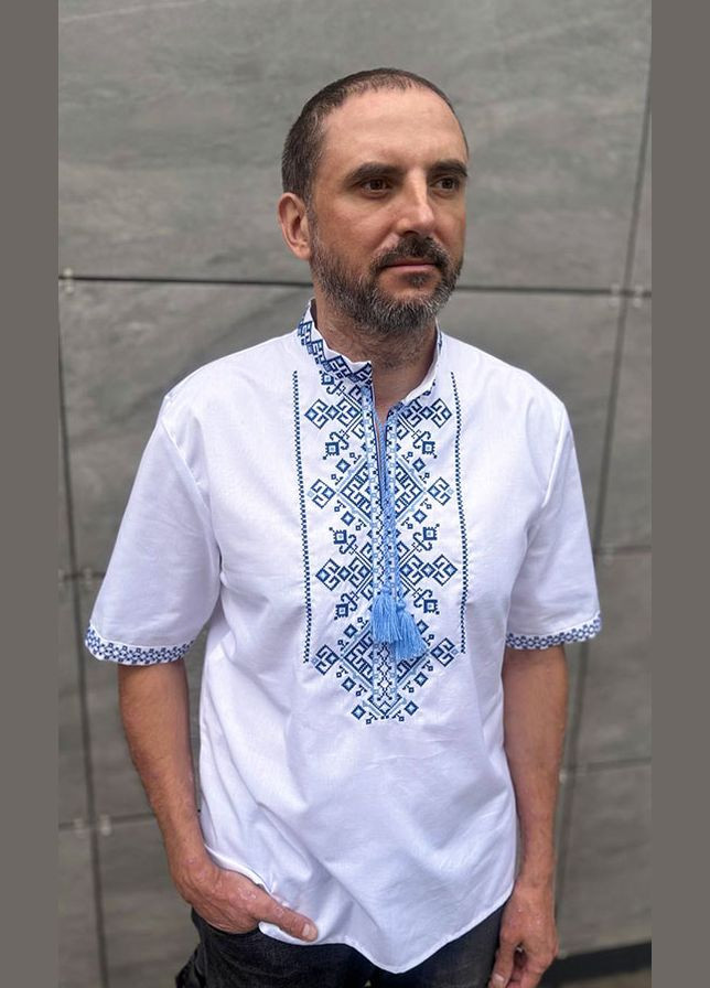 Біла вишиванка чоловіча vishivano4ka 3176-3к візерунок геометричний пряма бавовна (345122721)