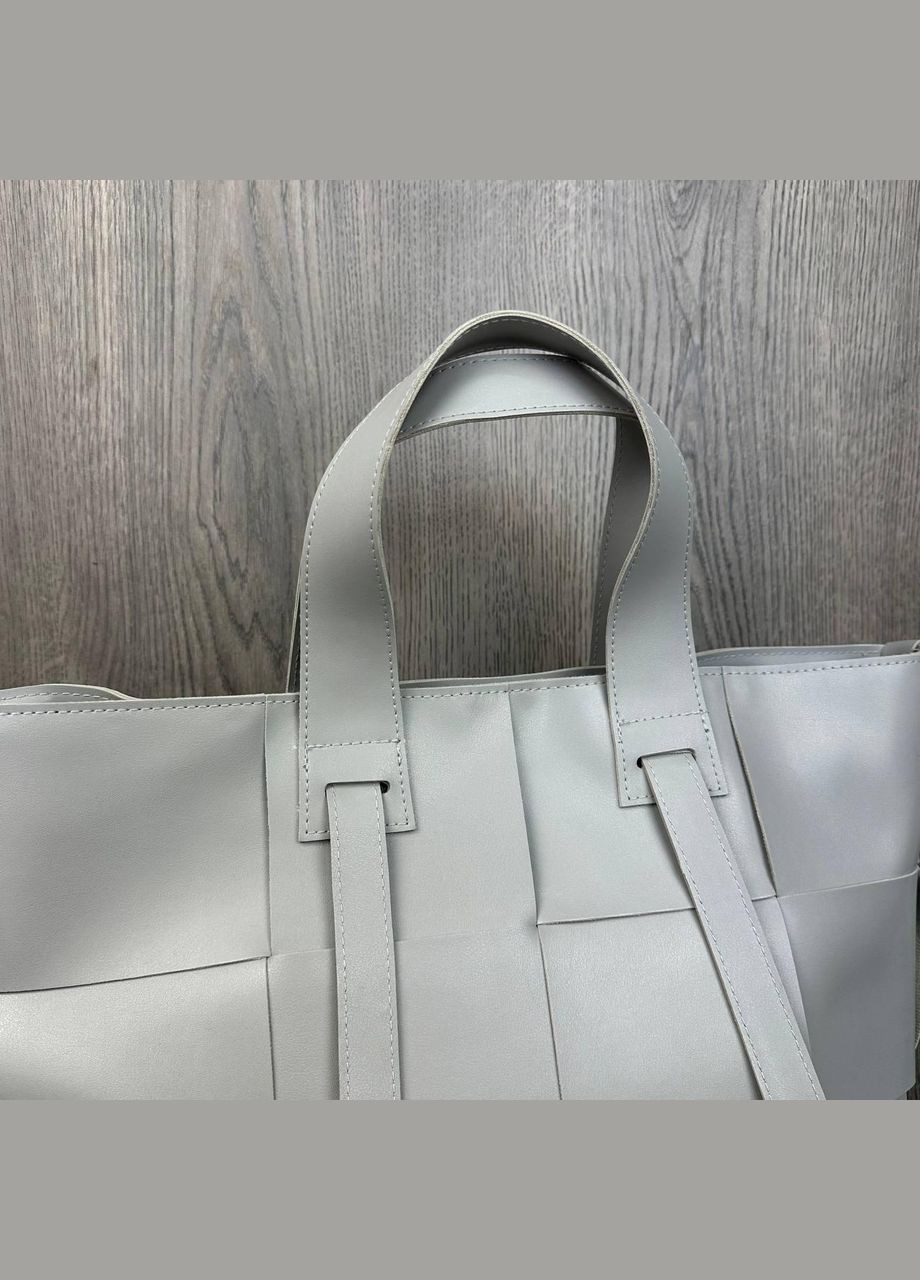 Велика жіноча модна сумка з двома ручками плетена чорна м'яка Бежевий Сірий No Brand (334729527)