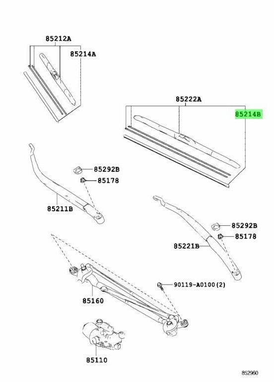 Резинка стеклоочистителя 450мм, оригинал 85214-0E151 Тойота Хайлендер, Сиенна, Венза, Камри, Лексус РХ, ЕС 2007-2024 Toyota (345736720)