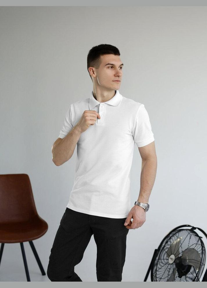 Белая футболка-стильное мужское поло хлопковое белое для мужчин Freedom однотонная