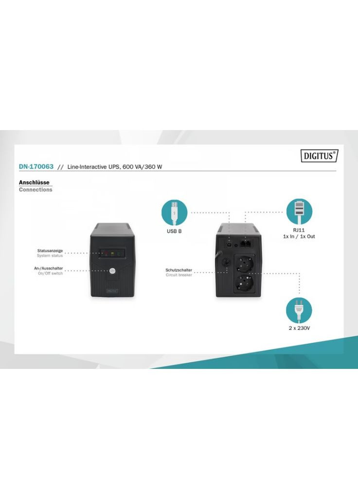Источник бесперебойного питания 600VA/360W (DN-170063) Digitus (364875006)