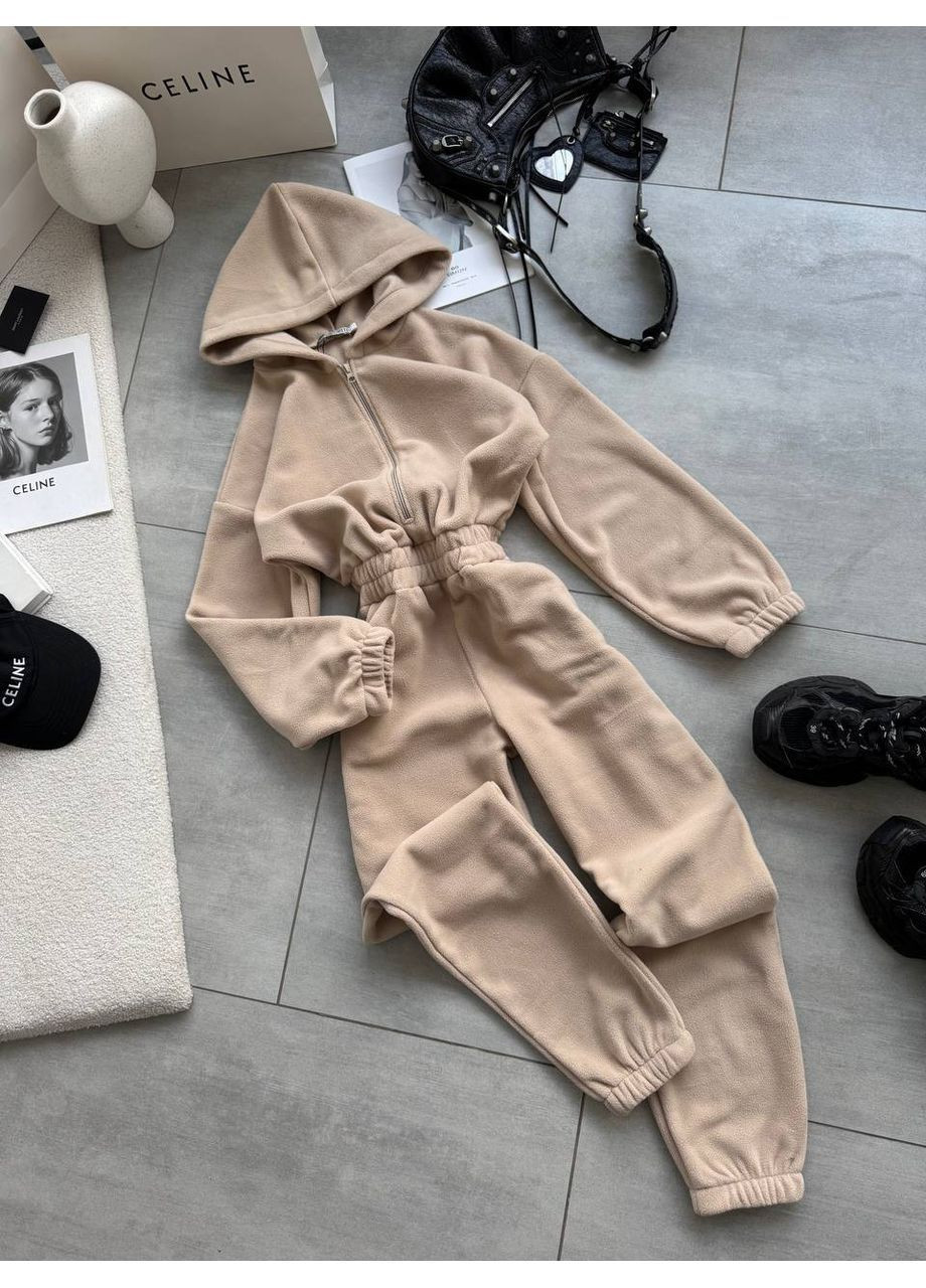 Флисовый теплый комбинезон Adelante комбинезон-брюки однотонный бежевый повседневный флис