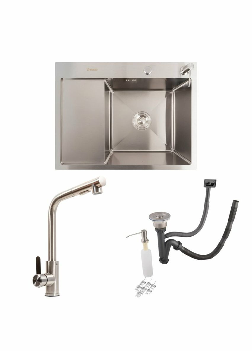 Кухонний комплект: Мийка Handmade (65x50 см) нержавійка + Змішувач FC-1 з висувною лійкою Valeso (346267275)