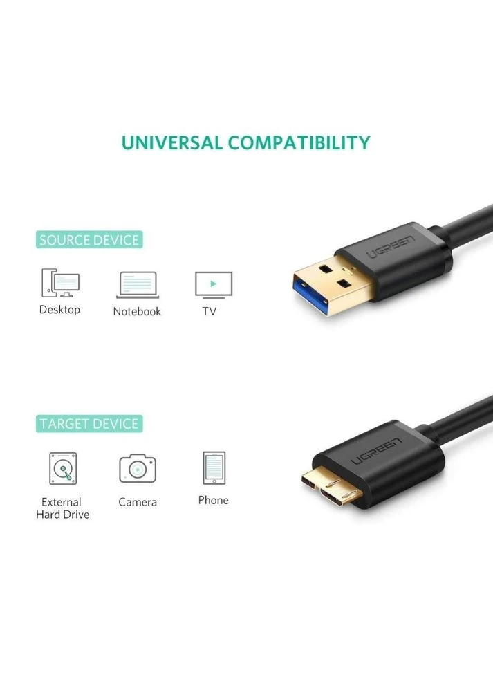 Кабель US130 USB 3.0 A Male to Micro USB 3.0 Male Cable 1m Чорний (10841) Ugreen (388781093)