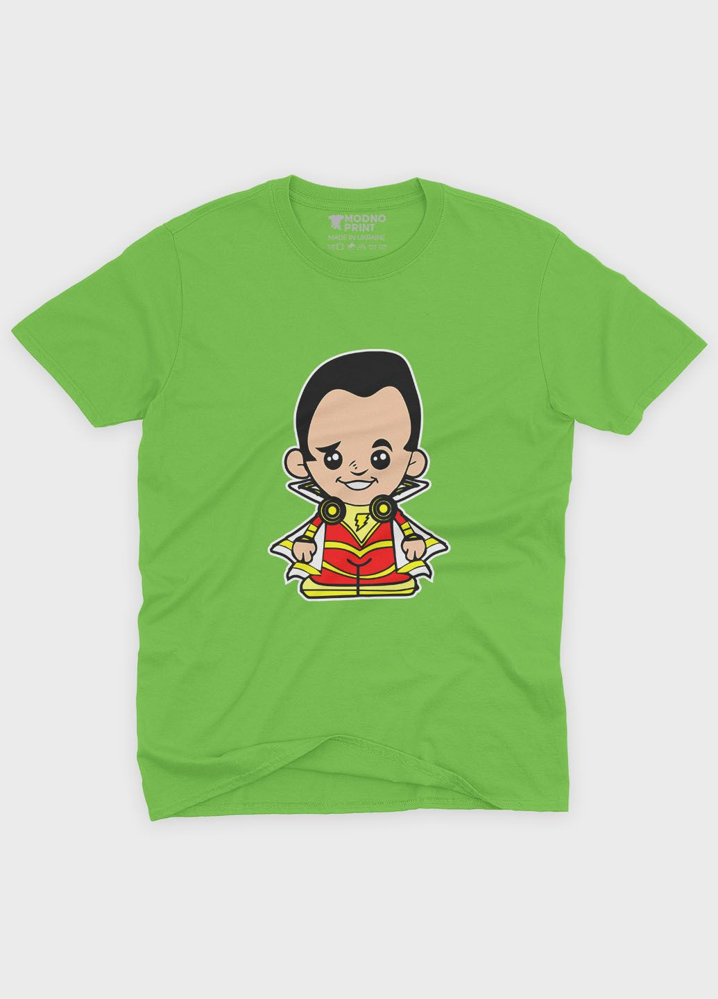 Салатова демісезонна футболка для хлопчика з принтом супергероя - шазам (ts001-1-kiw-006-012-002-b) Modno