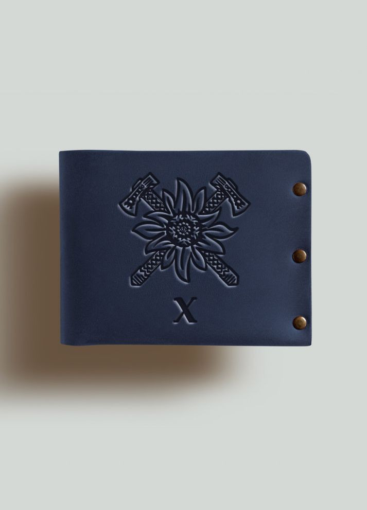 Гаманець на заклепках Едельвейс натуральна шкіра Crazy horse з відділеннями для карток Синій Turtle (302660163)