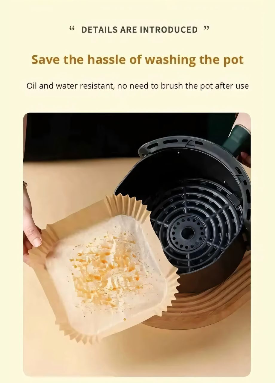 Квадратні паперові форми 50шт 16/20х4.5 см для аерогриля Air Fryer силіконізований пергамент для випікання No Brand (341325068)