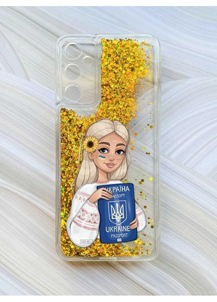 Чохол з плаваючими блискітками на Samsung Galaxy A34 5G (A346) Золотий:: Дівчина з паспортом (принт 13) CASE CONTROL (360663872)