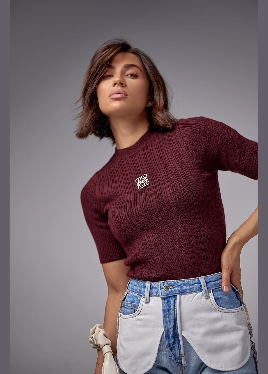 Фактурная вязаная футболка с брошью Liton - (296988271)