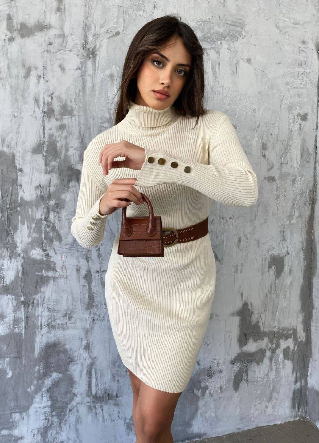 Молочна повсякденний тепла сукня в рубчик сукня-водолазка Україна однотонна