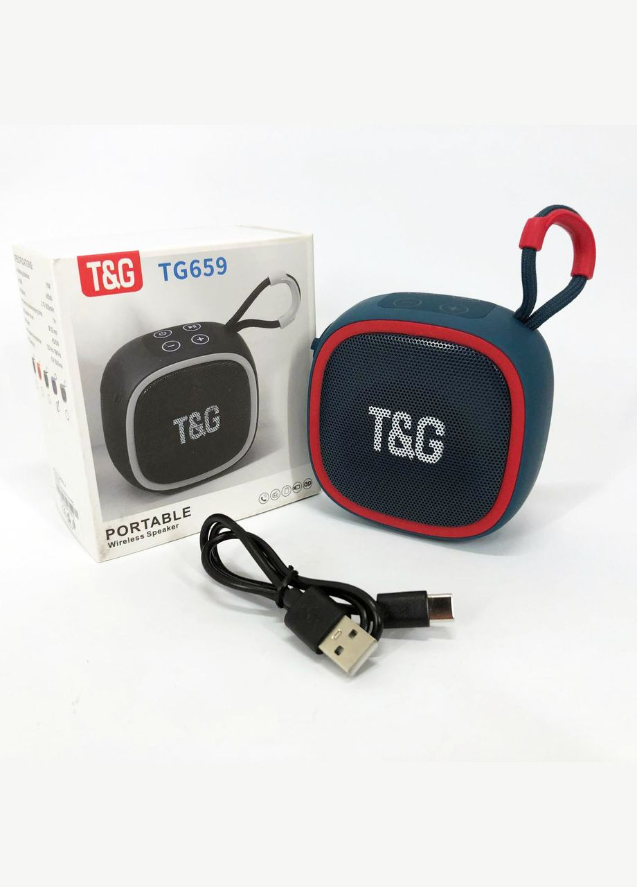 Портативная Bluetooth колонка TG659 с ремешком, Bluetooth колонка с подсветкой. Цвет: синий No Brand (359474594)
