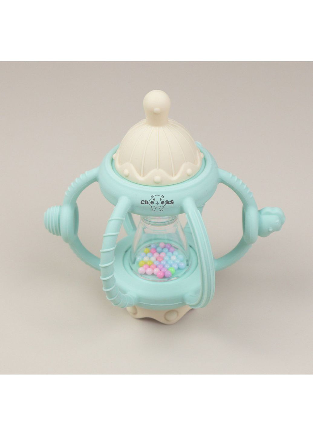 Розвиваючий сенсорний силіконовий гризунок прорізувач брязкальце, багатофункціональна іграшка 4 в 1 Cheeks (367983136)