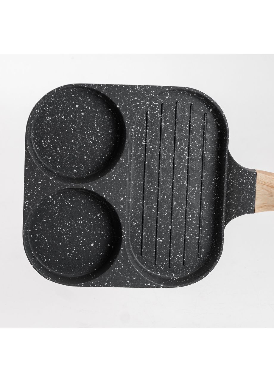 Сковорода квадратная порционная на 3 секции сковорода с антипригарным покрытием для всех плит серая No Brand (367724316)