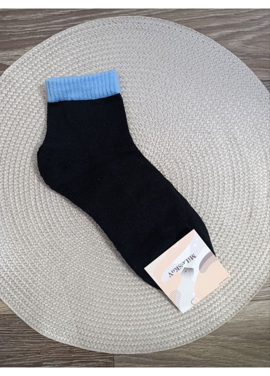 Чёрные женские носки с махровой стопой, черные с голубым, размер 36-41, украина, MiLeSKoV однотонные (360964109)
