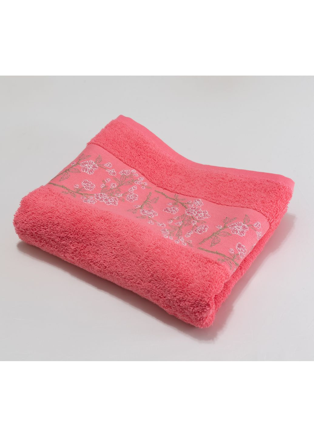 Полотенце махровое 50х90 гладкокрашеное бордюр Катруся цветочный розовый