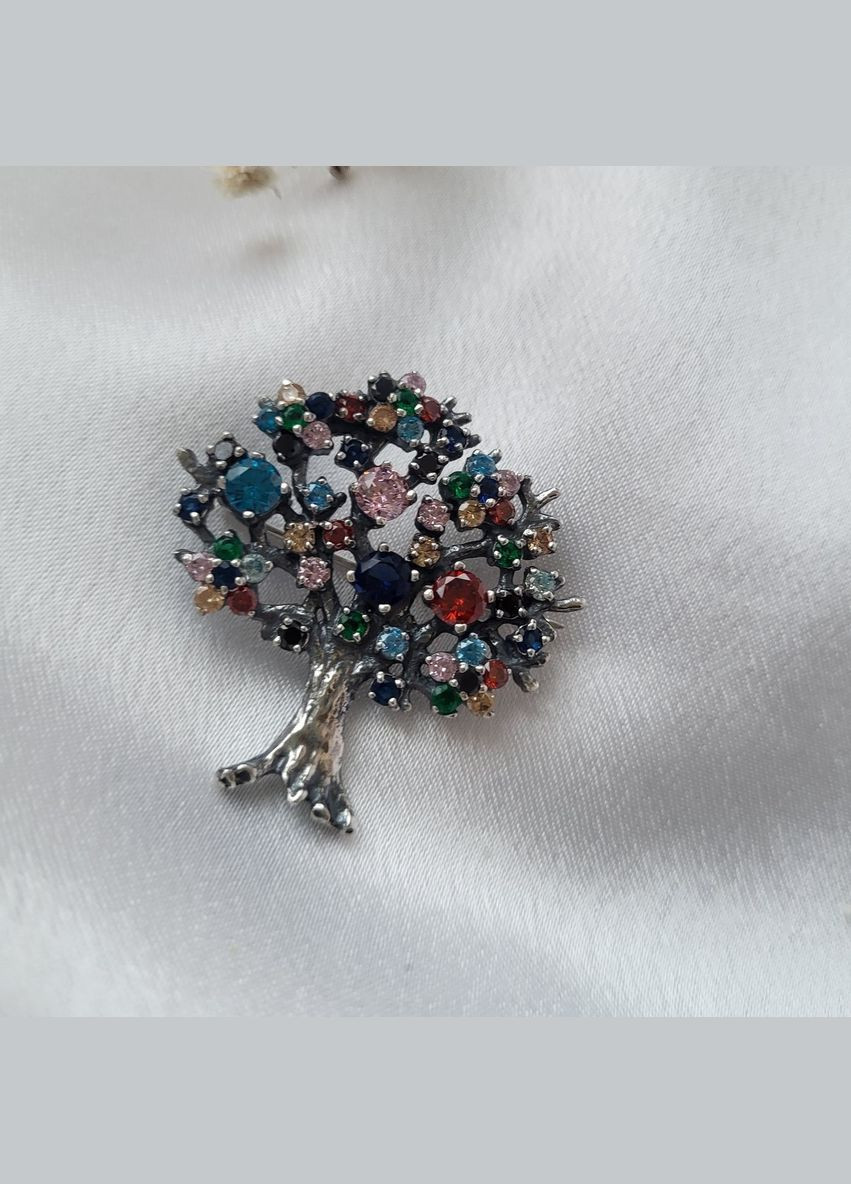 Серебряная Брошка Дерево с Цветными Камнями серебро 925 пробы Черненное 6000013 10.16г No Brand (306741266)