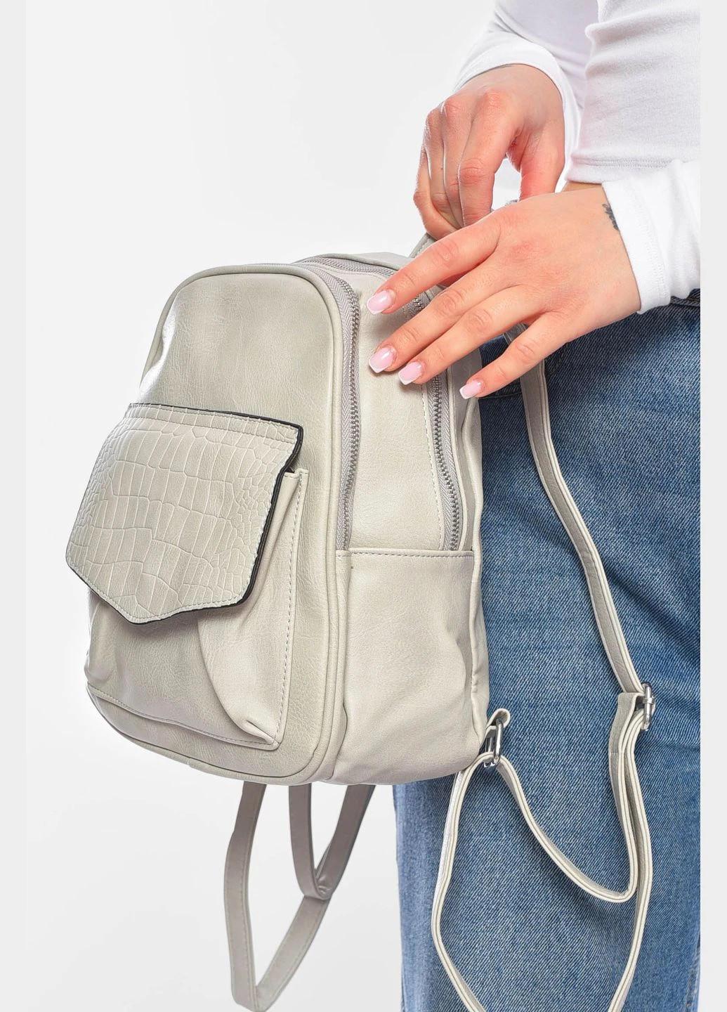 Рюкзак женский из экокожи серого цвета Let's Shop (325610095)