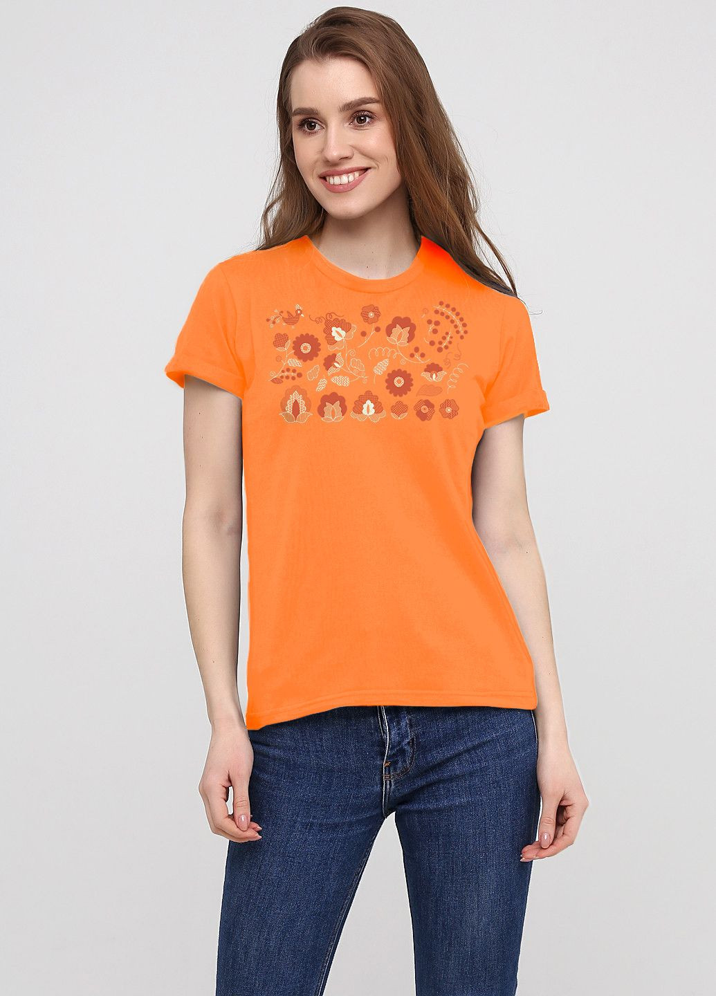 Оранжевая всесезон женская оранжевая футболка с узором с коротким рукавом Malta