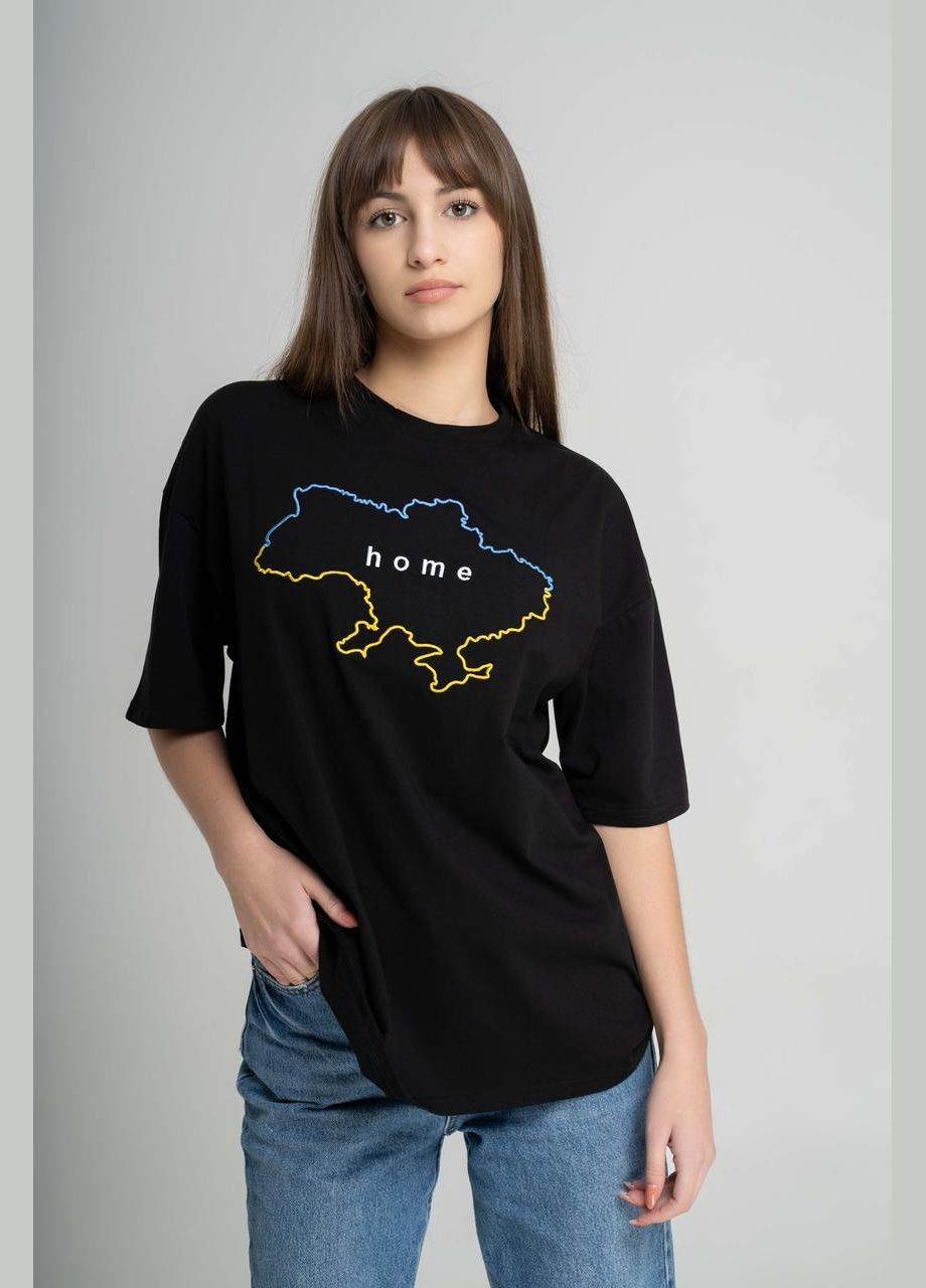 Чорна жіноча футболка з вишивкою "Мій дім" L-XL Melanika g-97 (285763836)