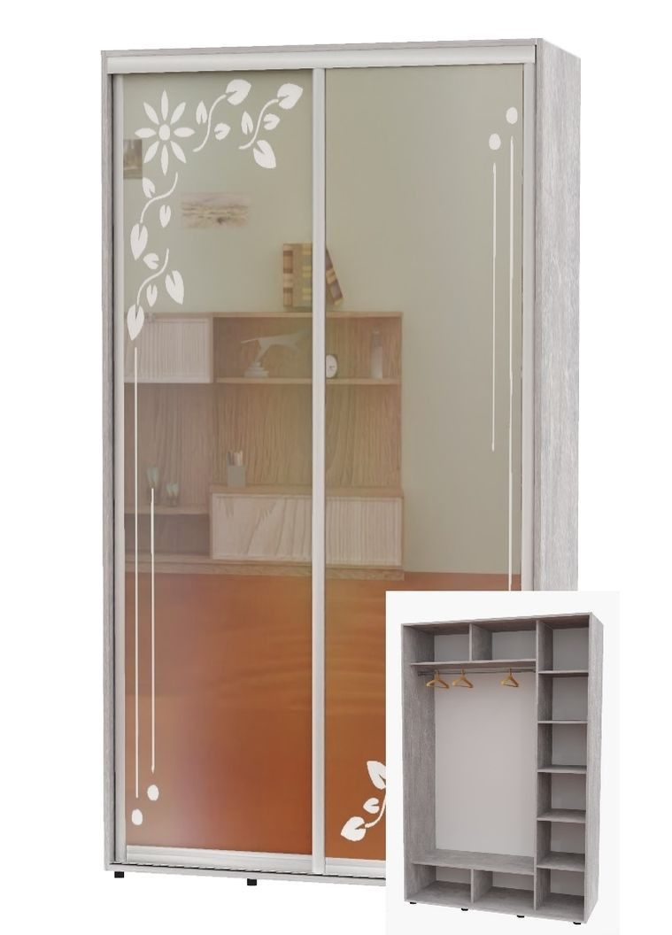 Шафа-купе дводверна 160*60*230 Індастріал Дзеркало з піскострумним малюнком Алекса (360479439)