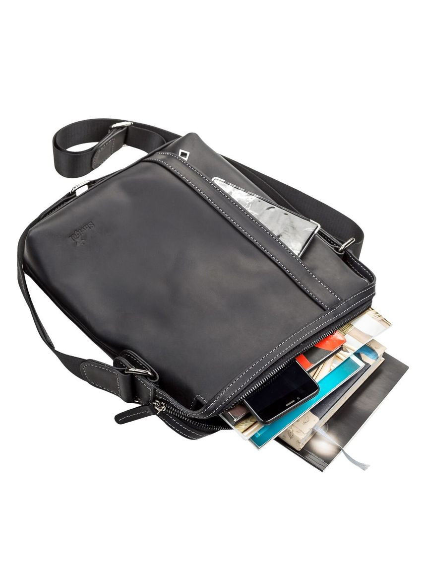 Мужская сумка через плечо для документов из натуральной винтажной кожи черная (sku_11098) No Brand (328922385)