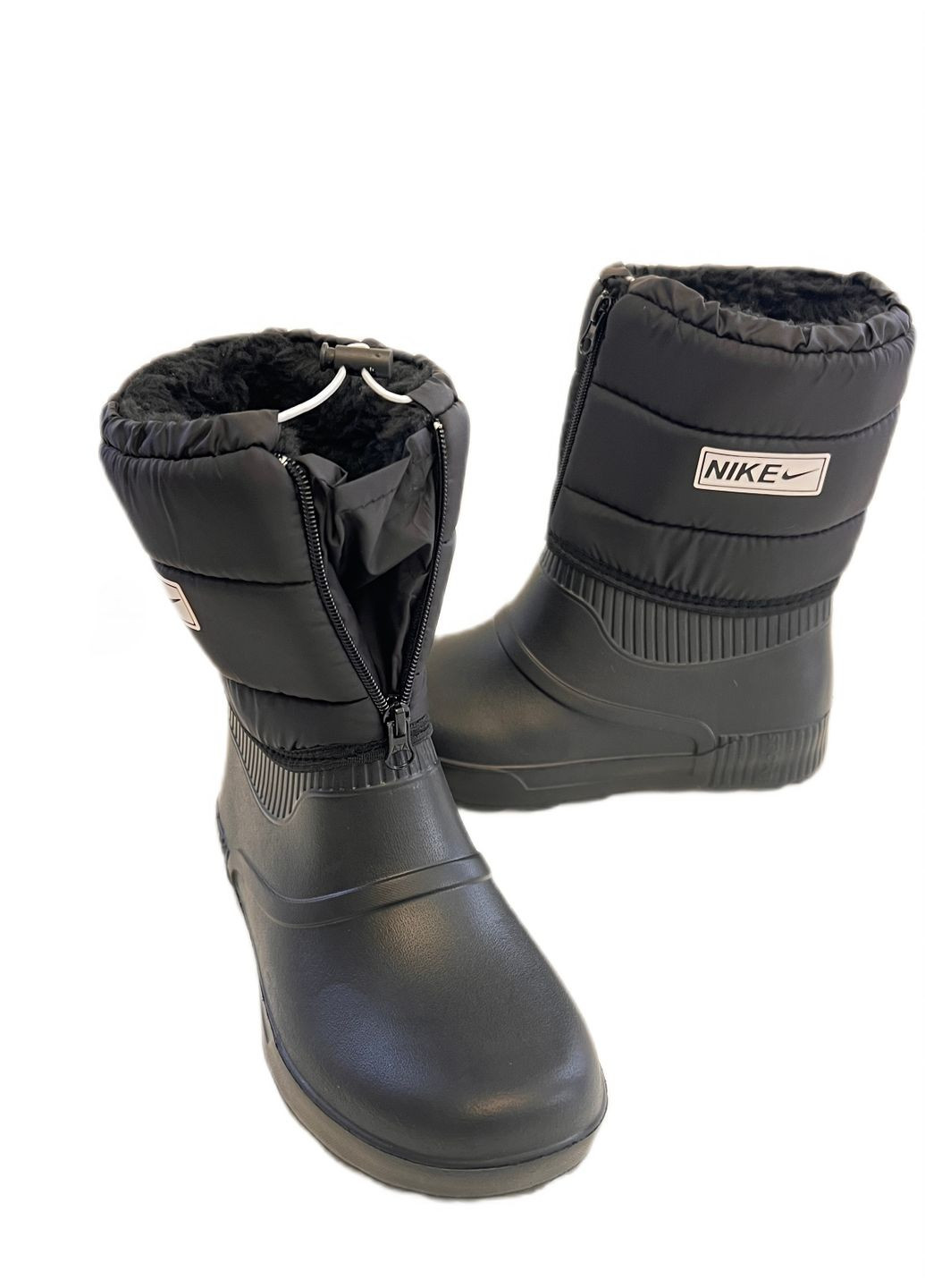 Черные сапожки дутики сноубутсы черные пенка резиновые сапоги Lider на молнии с логотипом