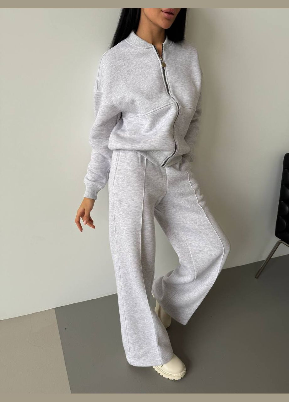 Жіночий теплий якісний спортивний костюм: кофта бомбер на блискавці і штани палаццо зі стрілками з утепленням No Brand (316094548)