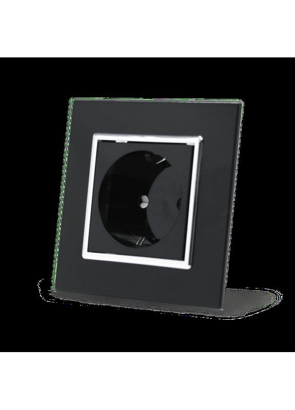 Електрична розетка з заземленням, чорна з хромованою вставкою, скло, шторки, 250В 16А (VL-C7C1EU-12C) Livolo (372162059)