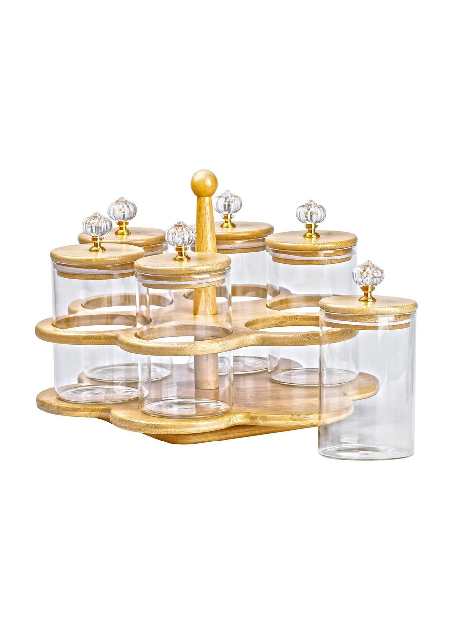 Банки для сыпучих продуктов набор из 6 штук по 580 мл на деревянной подставке Jooki (358706030)