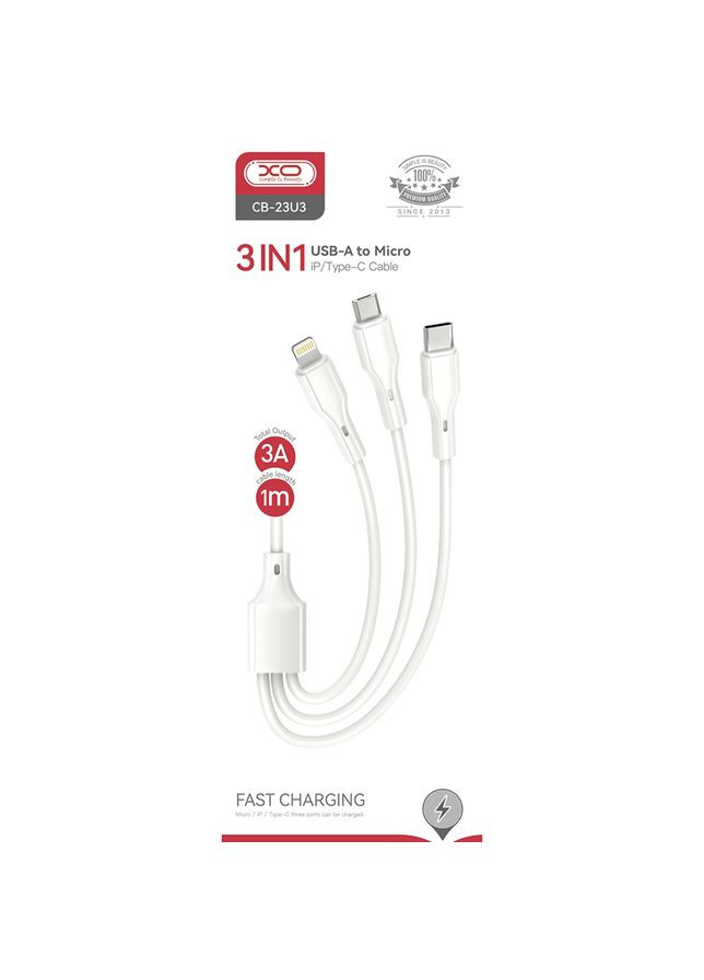 Кабель USB - Lightning/MicroUSB/Type-C 3 in 1 Data Cable 1 м (CB-23U3) XO (324445827)