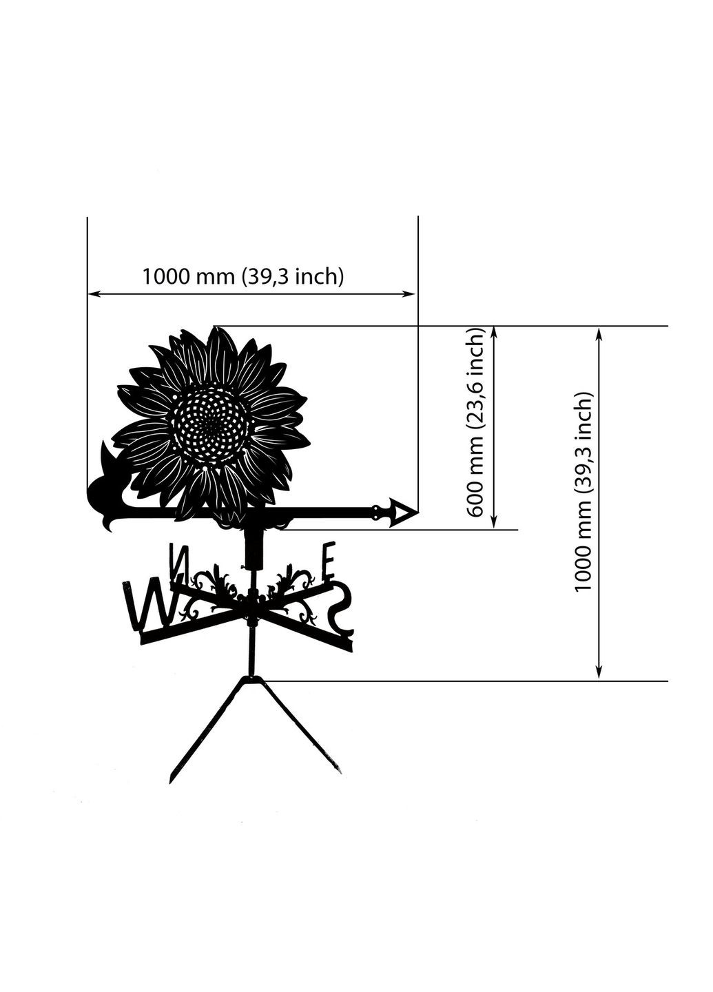 Флюгер на дом Подсолнечник из металла 3 мм, флюгер на крышу No Brand (368896400)