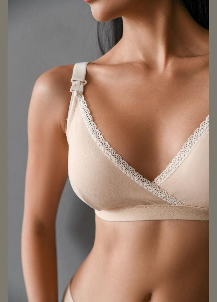 Бежевый бежевый бюстгальтер-топ для кормящих мам и беременных Мамин Дім хлопок, эластан
