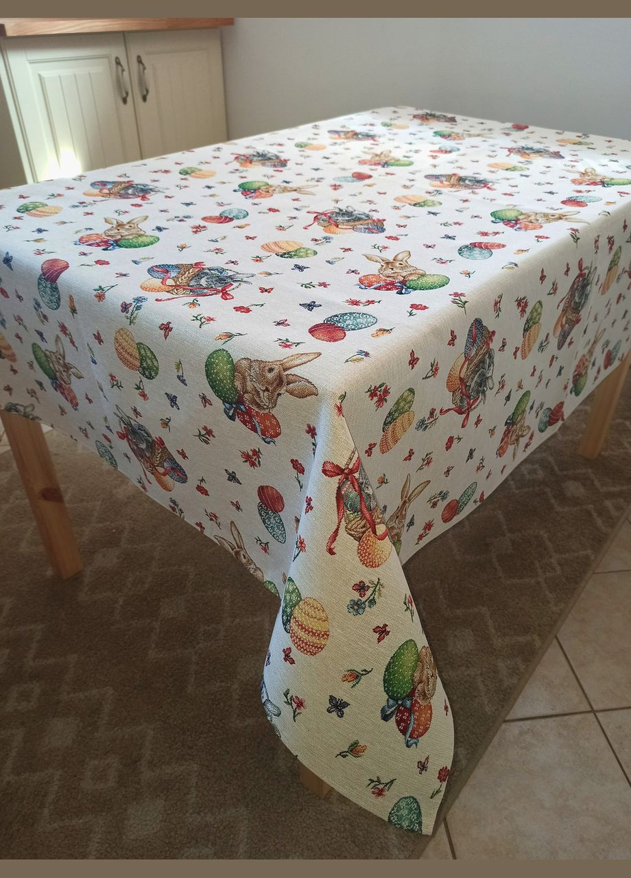 Скатертина гобеленова великодня для квадратного або прямокутного столу "Веселі кролики". 137, 280 Maystat (305390581)