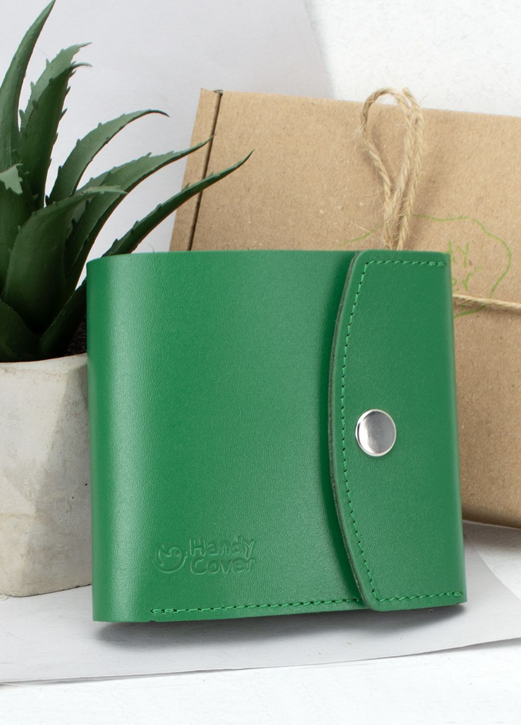 Кошелек женский кожаный маленький на кнопке HC0062 зеленый HandyCover (331879775)