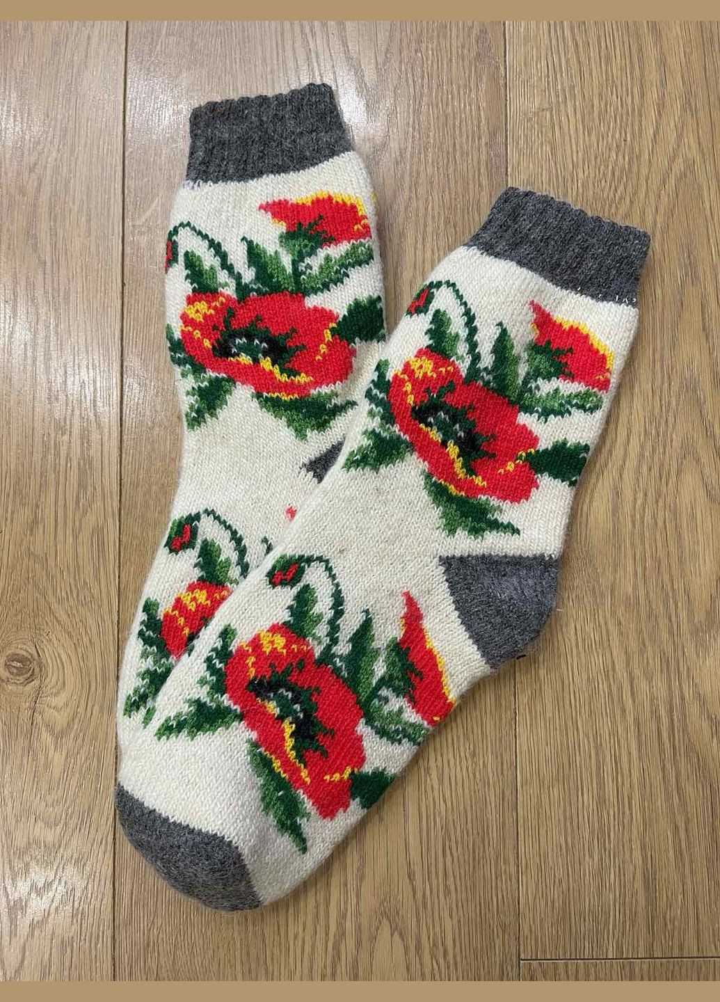 Бежеві шкарпетки жіночі теплі з натуральної шерсті квіткові (335381874)