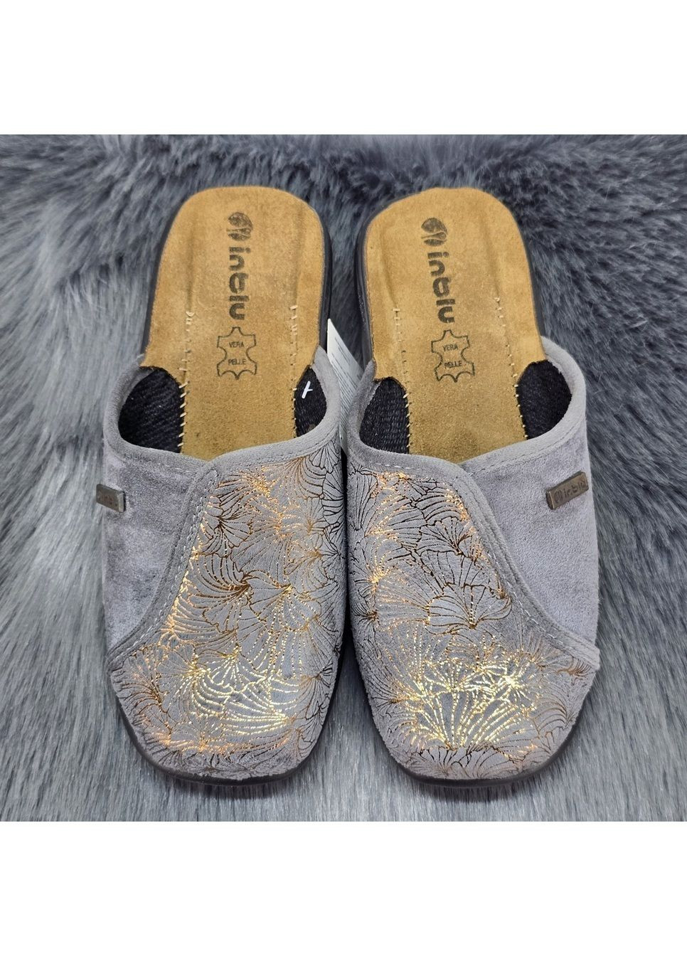 Тапочки жіночі для дому сливові велюрові зі шкіряною устілкою на танкетці Inblu (366144530)