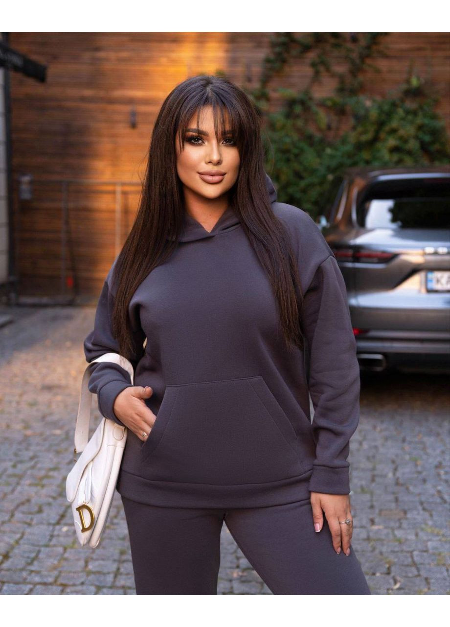 Женский спортивный костюм на флисе графитового цвета 34196 No Brand (353827652)