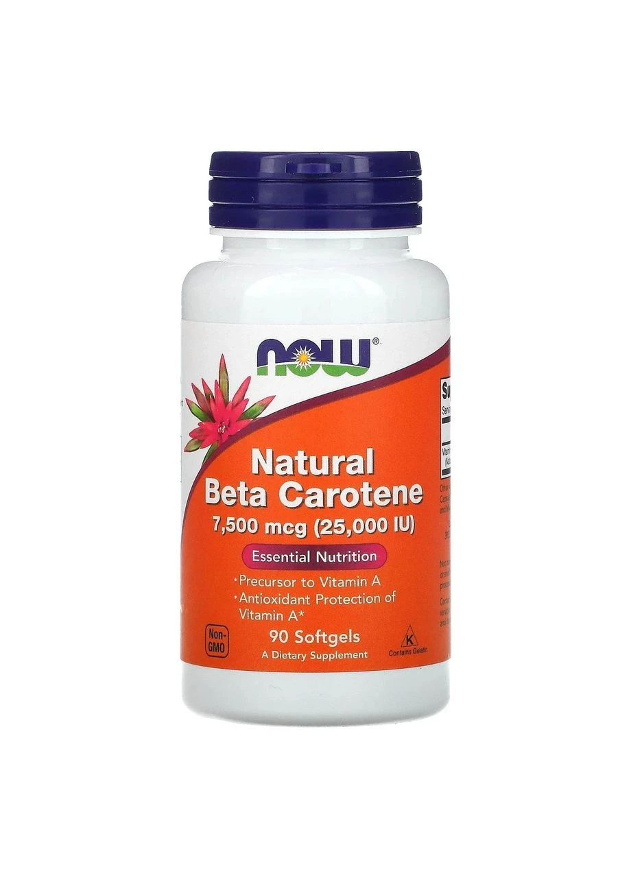 Бета-каротин натуральний (Natural Beta Carotene) 25000 МО 90 капсул Now Foods (361115466)