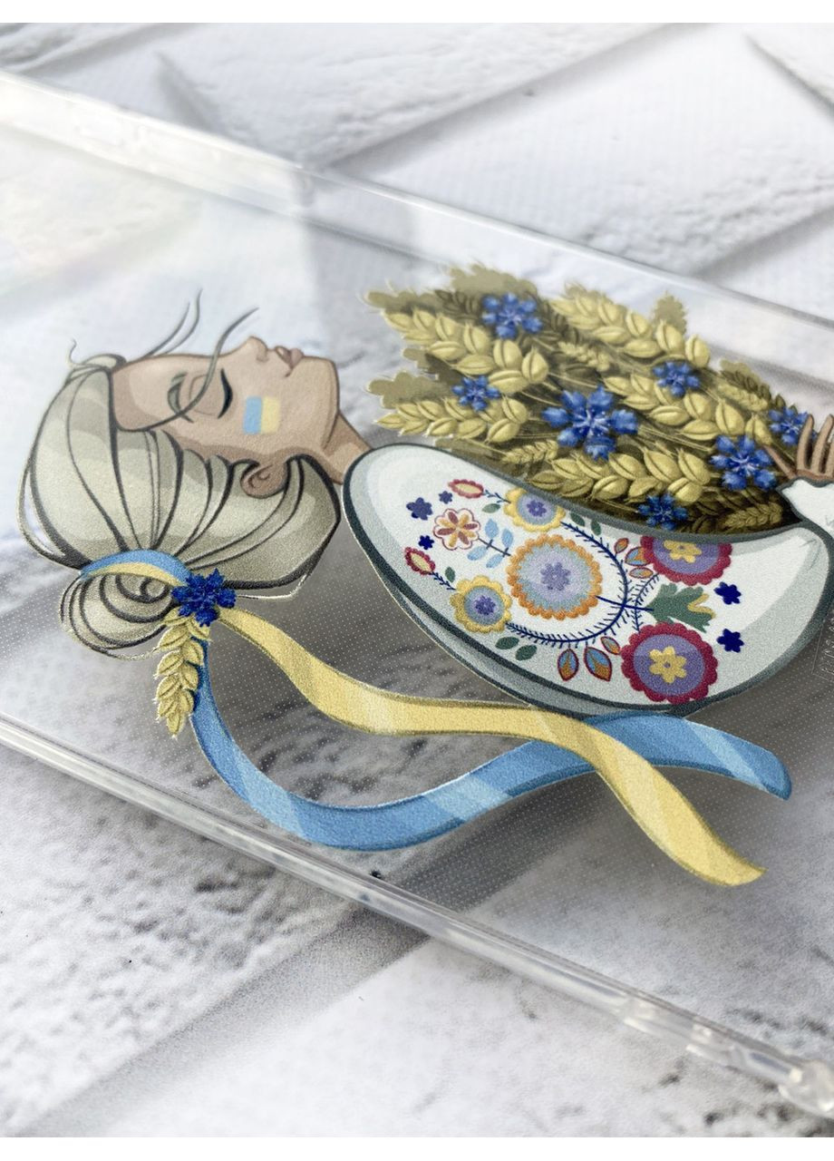 Прозорий чохол із потовщеними кутами на iPhone 14 патріотичний дизайн Українка з колосками принт 173 Creative (359498844)