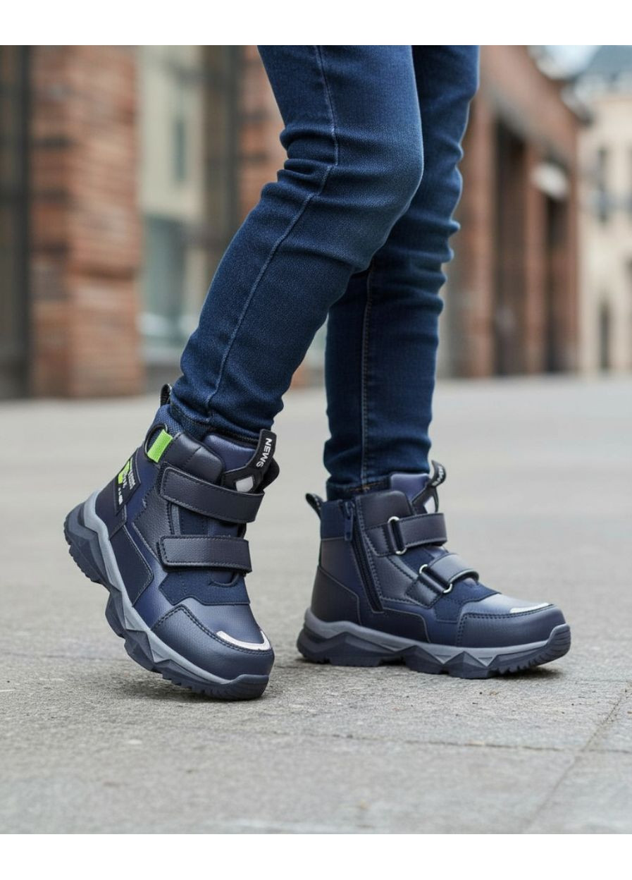Темно-синие повседневные, спортивные, кэжуал осенние демисезонные ортопедические ботинки для мальчика, осенние хайтопы на липучках, утепленные деми ботинки на флисе Tom.M