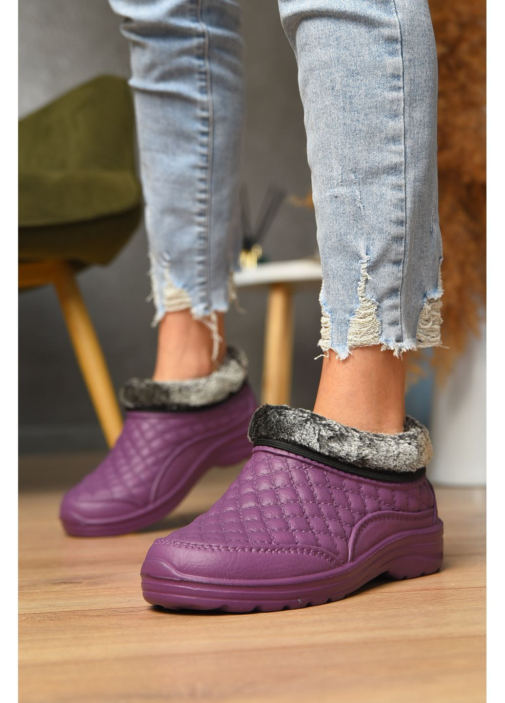 Калоші жіночі на хутрі бордового кольору Let's Shop (352690168)