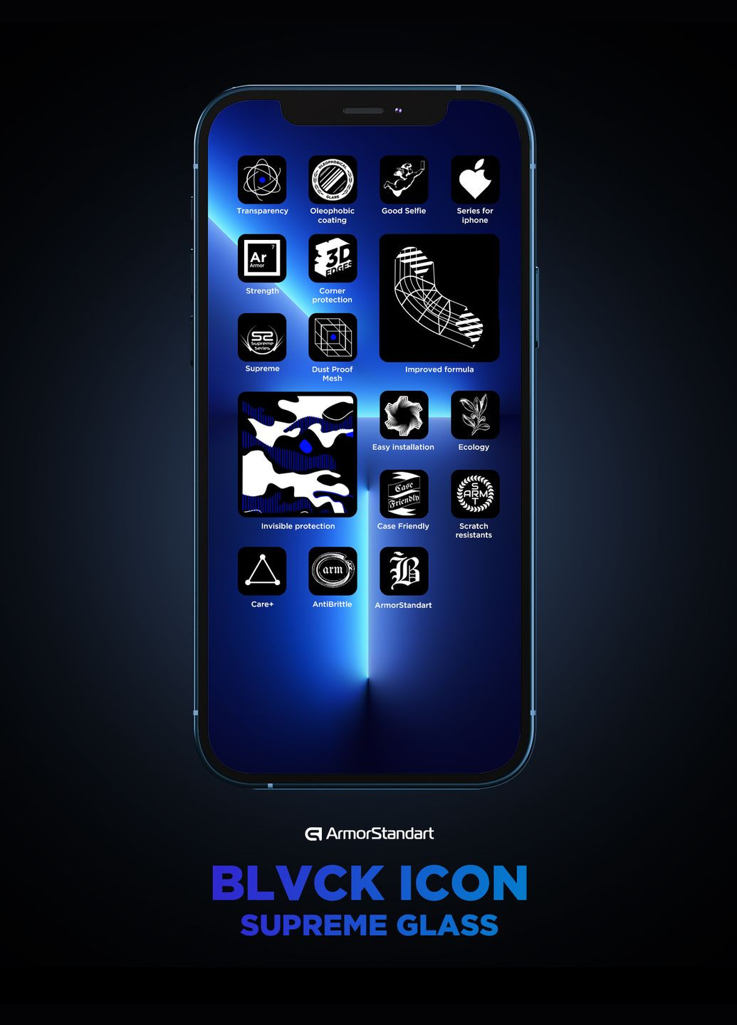 Защитное стекло Supreme Black Icon 3D для iPhone 15 Black (ARM68221) ArmorStandart (280438772)