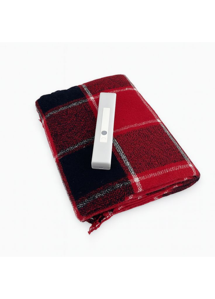 Набір Плед вовняний П7 біл-черв-чорний 140×200 см + Ліхтар-лампа LED 21см з датчиком руху Love You (369621710)