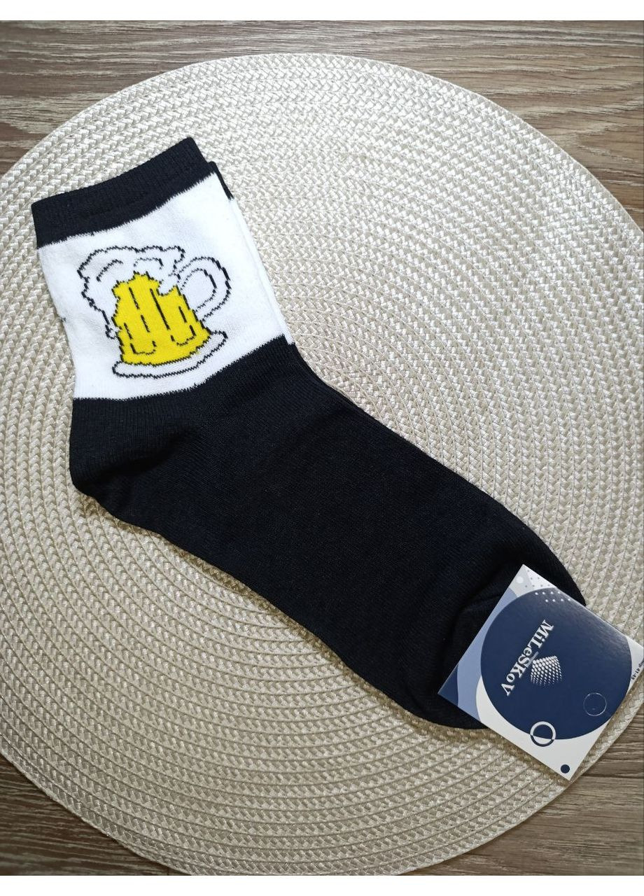 Чёрные носки мужские хлопок + стрейч. высок с приколами. стильные и практичные. MiLeSKoV рисунки (329735003)