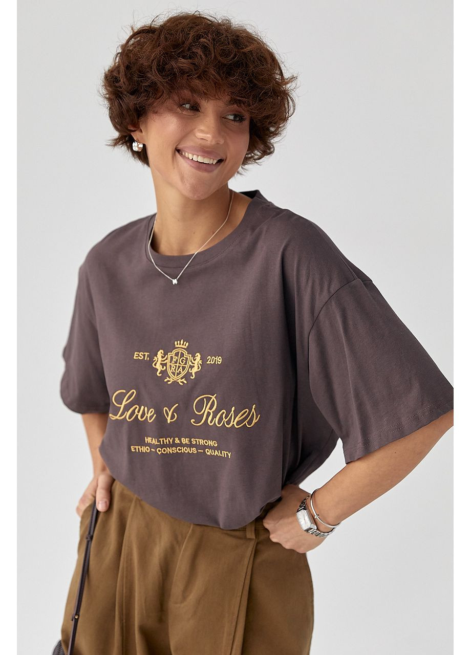 Футболка вільного фасону з вишитими написами Lurex - (371334061)