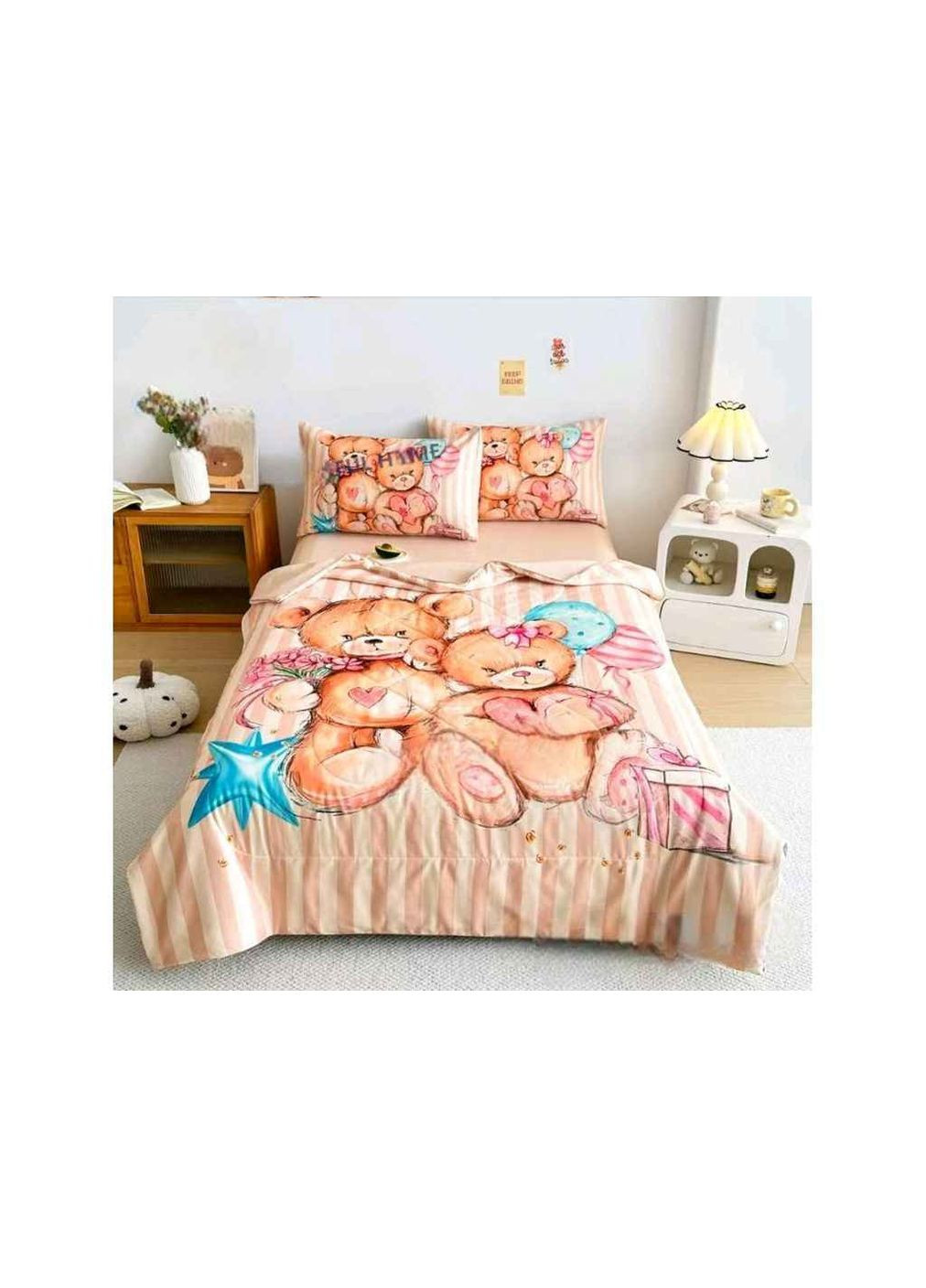 Комплект постільної білизни сатін дит (+літня ковдра) арт.004-036 Ведмедики Colorful Home (356458117)
