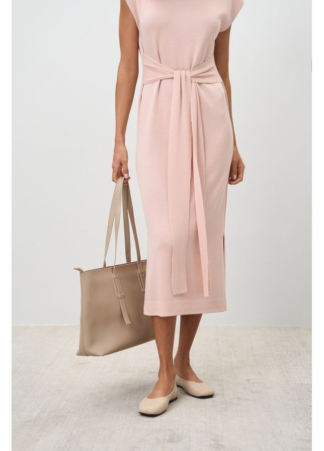 Пудровое повседневный женское платье удлиненное прямого силуэта (2869) Triko Bakh