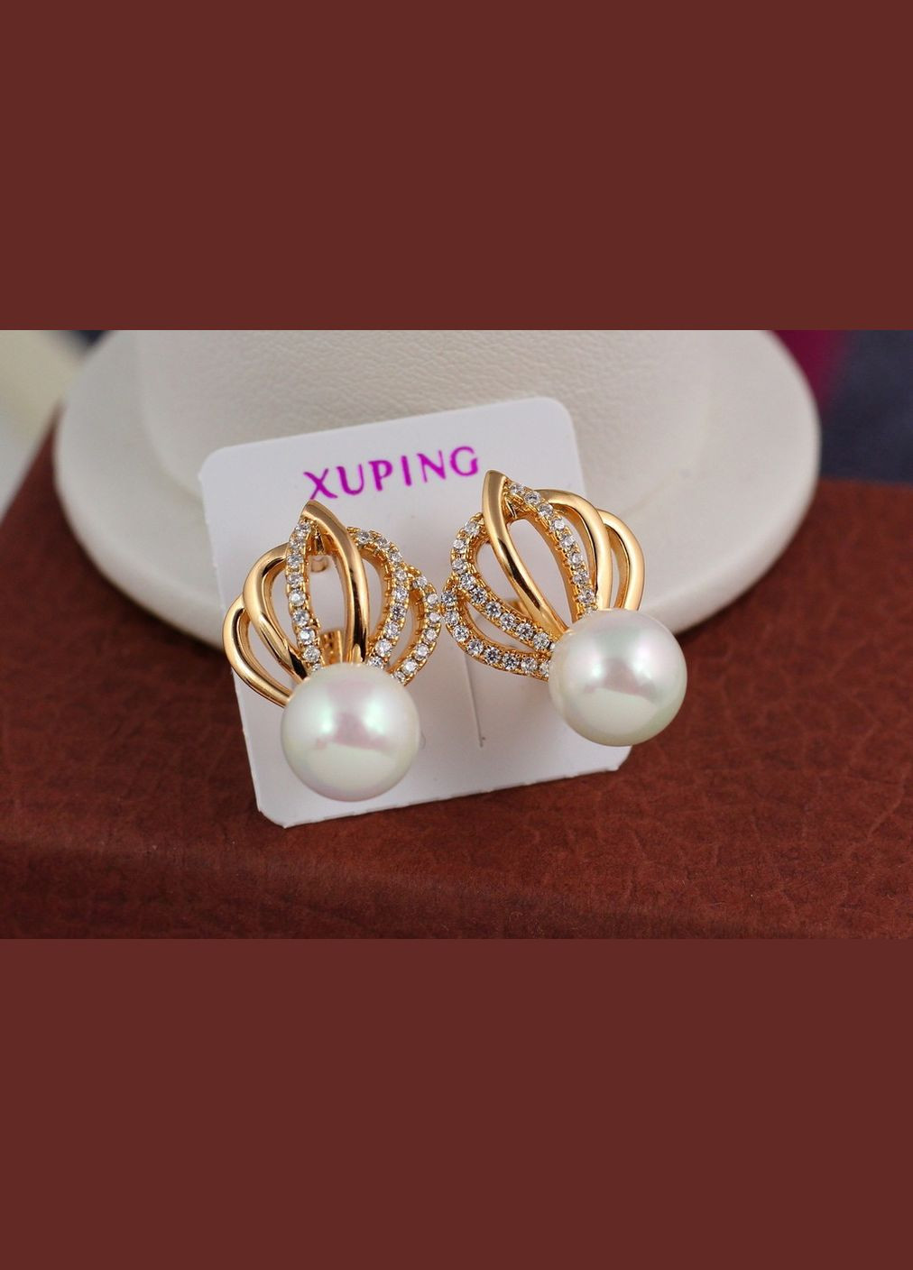 Серьги корона с жемчужиной 2,2 см золотистые Xuping Jewelry (316433865)