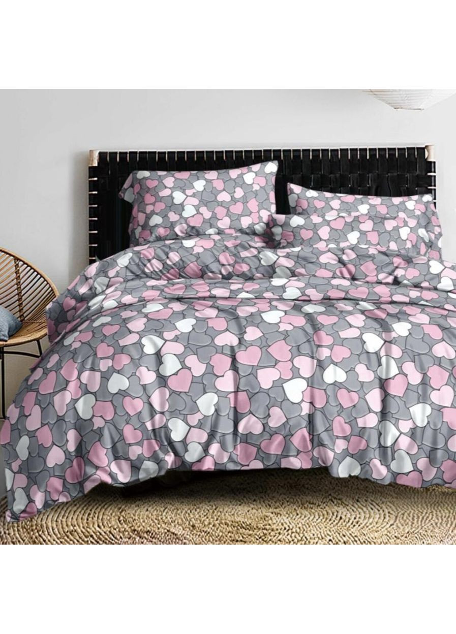 Постельное белье двуспальное серое Сердца Фланель Байка A09B Ananasko (364874573)